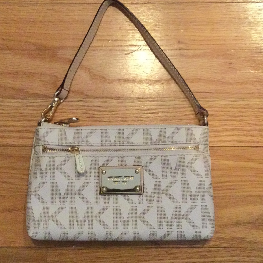 Michael Kors Cream Logo Mini Shoulder Bag with Gold Hardware